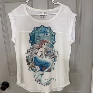 Disney White and Blue Mermaid Graphic Women's Tee